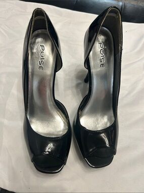 Pulse Black Patent Peep-Toe High Heels